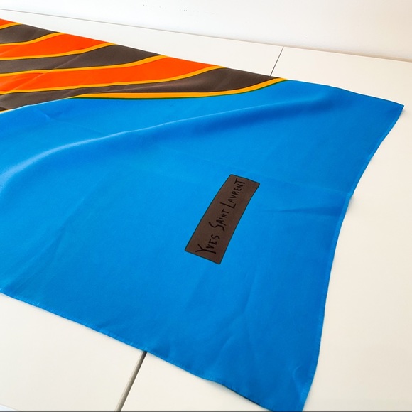 YVES SAINT LAURENT Vintage Silk Striped Electric Blue Scarf - Picture 11 of 16